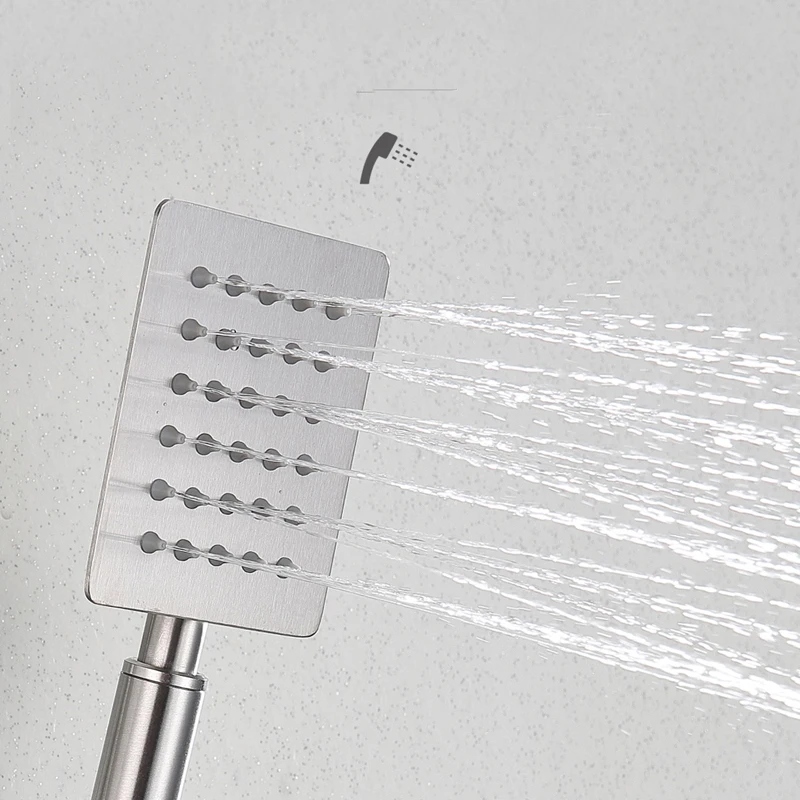  Quyanre Brushed Nickel Rainfall Shower System Faucets Ultrathin Shower Head Hot Cold Single Handle 