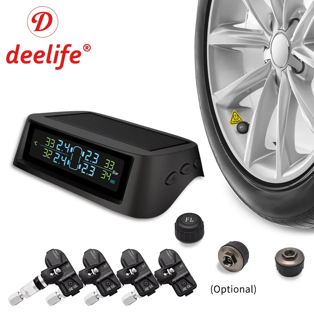 

Deelife Solar TPMS Car Tire Pressure Monitoring System Alarm Auto Smart Control External Internal Wireless Tyre Pressure Sensor