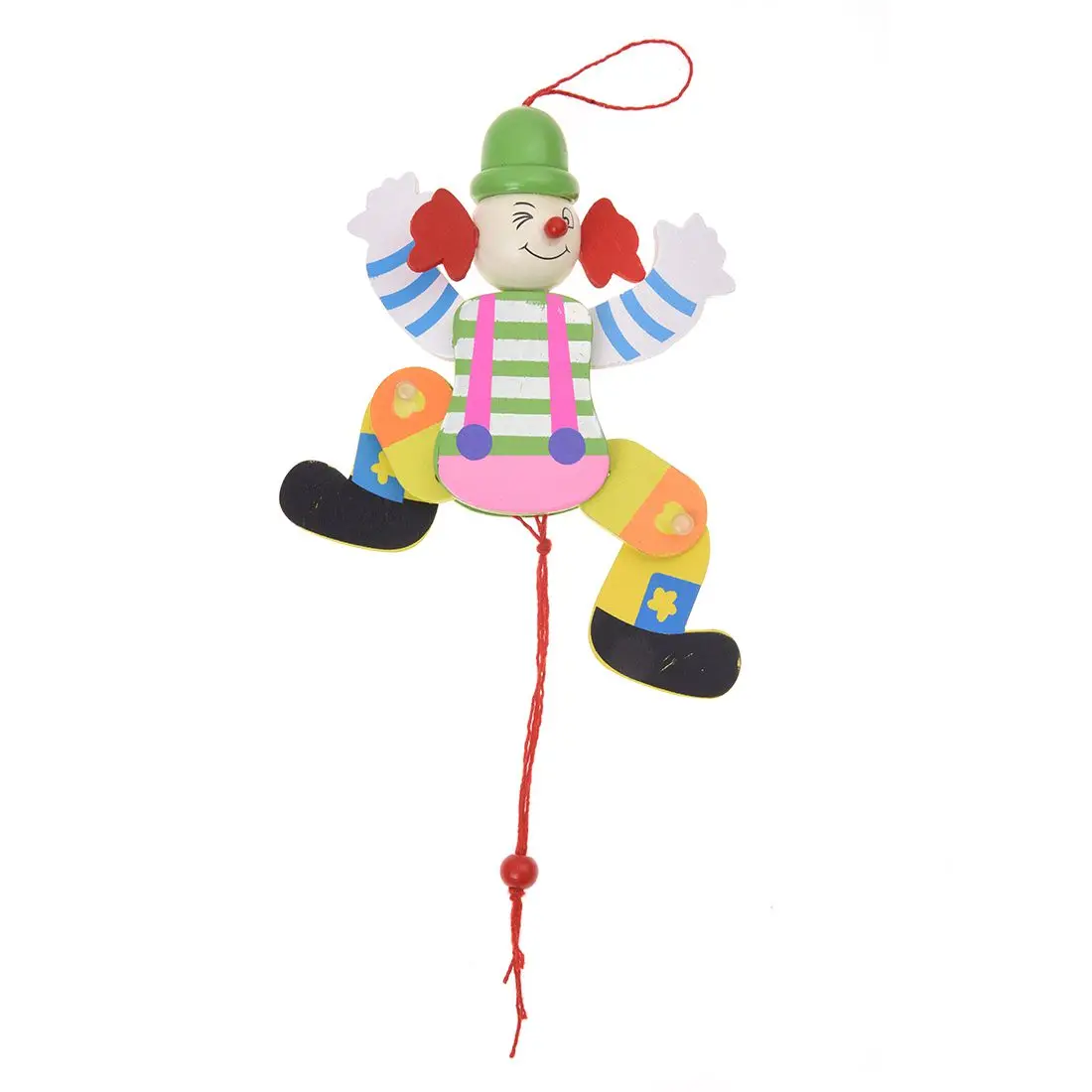 New Wooden Clown Pull String Toy Arms Legs Go Up and Down Kids Toy