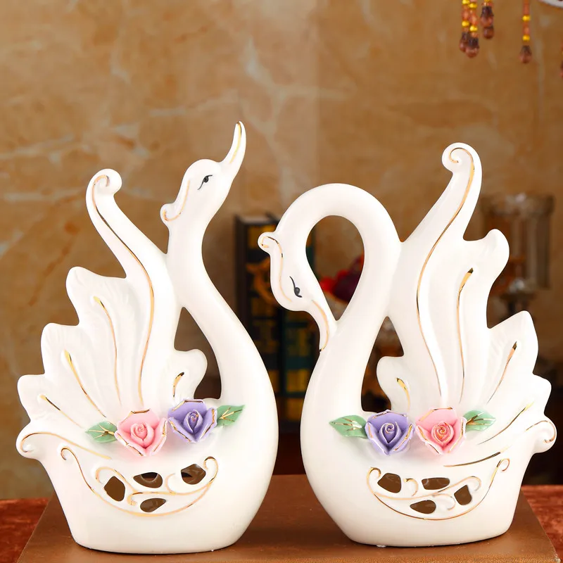 

Couple swan ceramics ornaments home decor crafts porcelain decorative handicrafts animal figurine wedding practical decorations
