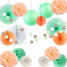 17pcs Party Decoration Set Circle Garland Polka Dot Pom Pom Tissue Paper Fans Baby Shower Birthday Romantic Wedding Decor girls pom pom detail polka dot sweater