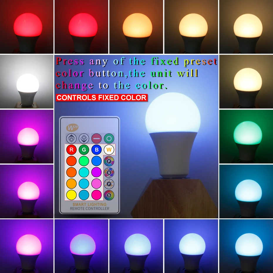  Magic RGB LED Light Bulb AC85-265V Smart Lighting Lamp Color Change Dimmable With IR Remote Control - 32880901893