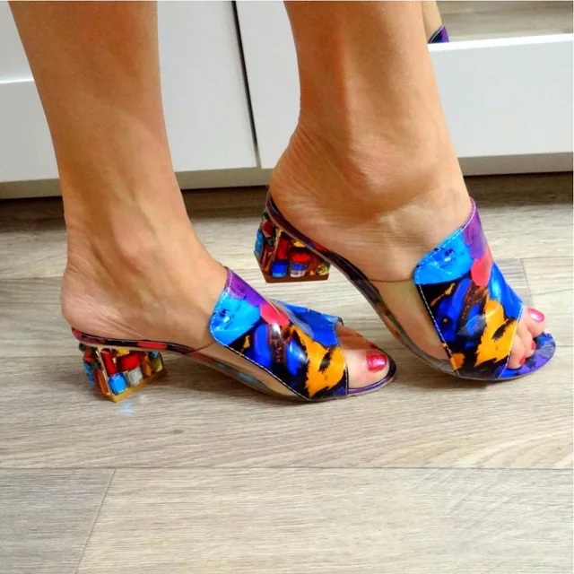 KarinLuna 2018 brand large sizes 34-41 Colorful Rhinestone crystals Heels peep Toe Summer womens Shoes Woman Sandals slippers -