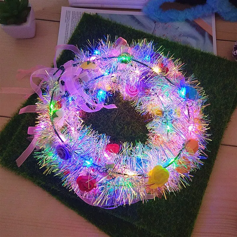 

Luminous LED Flower Crown Colorful Floral Wreath Headdress Headpiece For Children Girls Women Wedding Birthday Party Bar