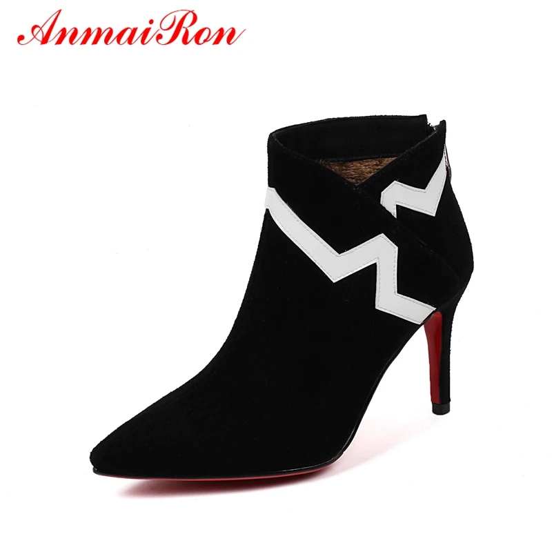 

AnmaiRon Women Pointed Toe Ankle Boots for Women Zapatos De Mujer Ugged Women Shoes Size 34-42 LY041