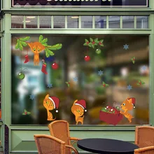 Милые кошки Счастливого Рождества декоративные наклейки на стену дома окна стекло украшения наклейки с животными Diy