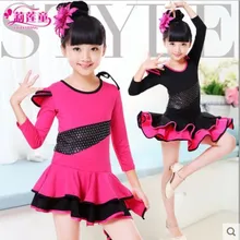 Длинные рукава латинские танцы платье детей конкурс латиноамериканских танцев платье девушка танго румба бального Sumba костюм