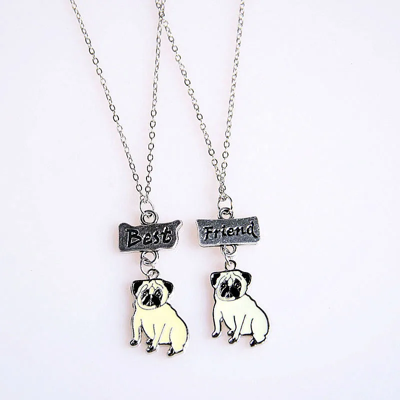 2PCS/SET NEW Fashion Jewelry DIY Lovely Pet Pug Pendant Necklaces Dog