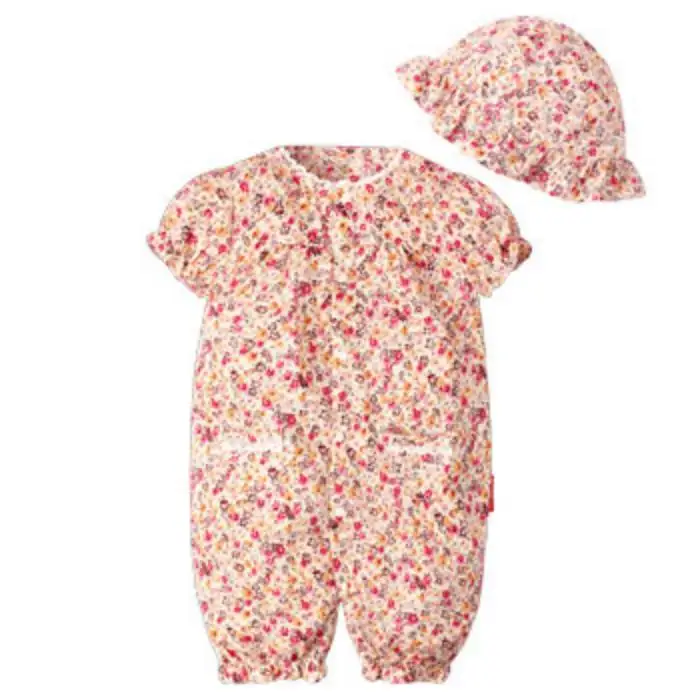 light pink 1 Одежда для маленьких девочек детский комбинезон для младенцев г., Летний фермерский стиль, комбинезон с принтом для новорожденных Y769 с головной убор - Цвет: light pink 1