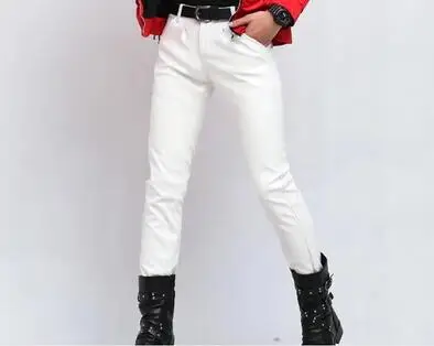 red black and white leather pants