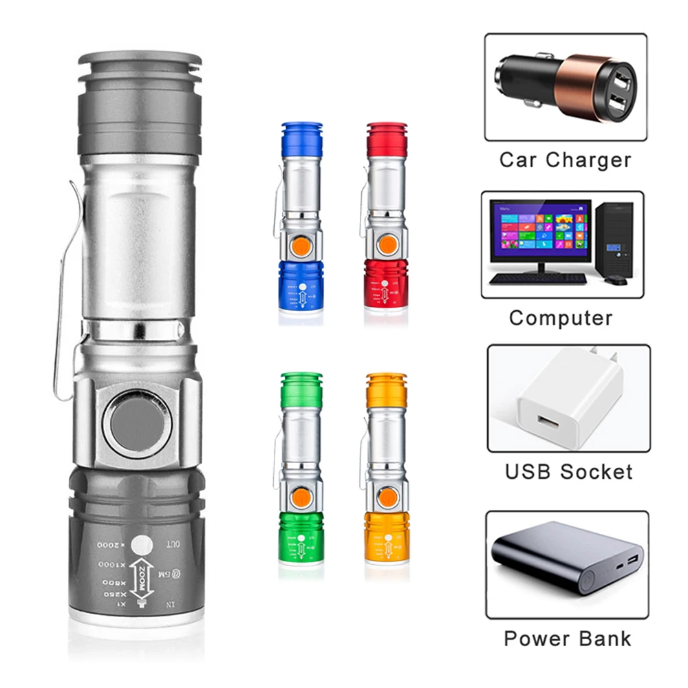 Cheap Bicycle light 4 color LED portable flashlight built-in rechargeable lithium battery USB charging waterproof zoom 3 mode lighting 16