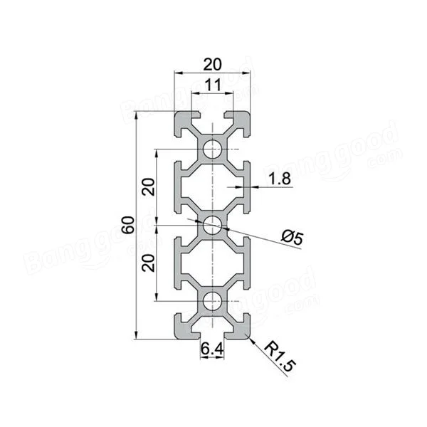 Machifit 200/300/400mm Length 2060 T-Slot Aluminum Profiles Extrusion Frame For CNC