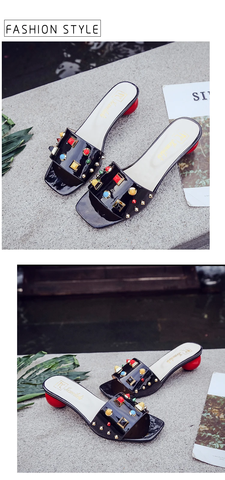 Женские шлёпанцы прозрачные на высоком каблуке удобные Свадебные модельные туфли женские летние разноцветные с заклепками женские сандалии C0733
