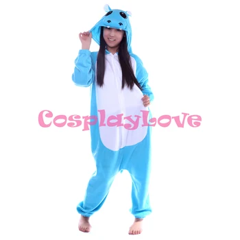 

Blue Hippo Pajamas Animal Cosplay Costume Kid Adult Pajamas Onesies Cartoon Sleepwear Sleepsuit