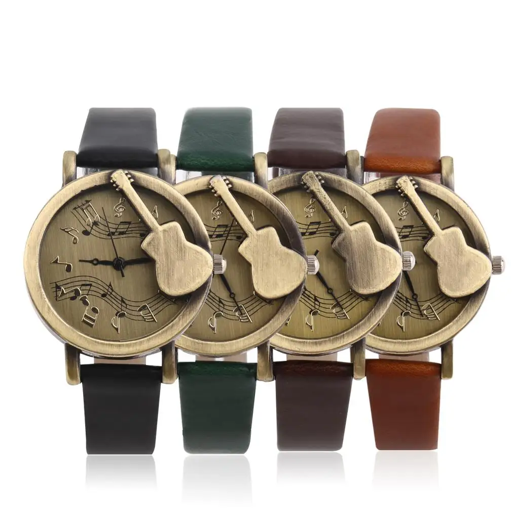 

OUTAD Vintage Unique Guitar Pattern Stave Dial Music Notation Analog Quartz Wrist Watch PU Leather Watchs Retro New Musical Gift