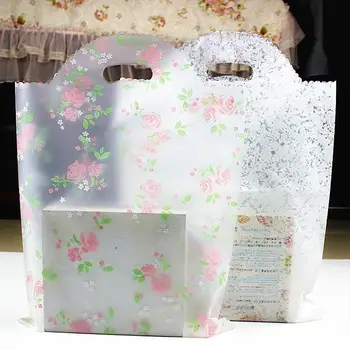 

50pcs Rose/Lace Plastic Bags with handle Clear Gift Bag for Jewelry/Clothes Small Present Packaging Bag Shopping Storage Bag