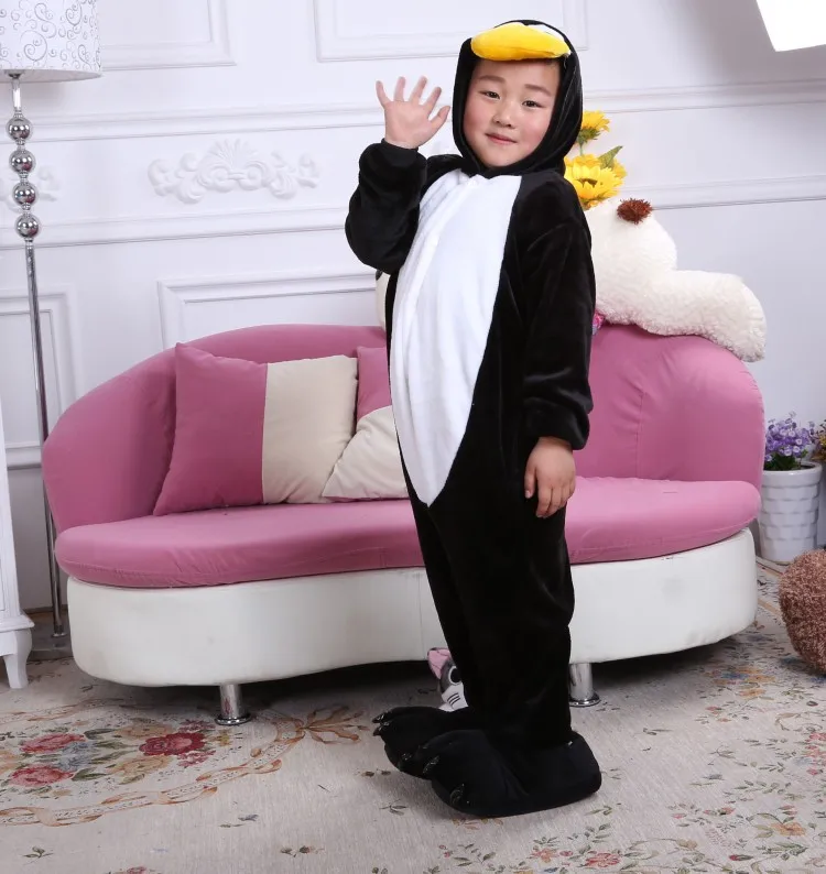 Детские цельнокроеные пижамы с пингвинами для костюмированной вечеринки для детей от 3 до 10 лет, мягкие фланелевые пижамы для мальчиков и девочек, одежда для сна