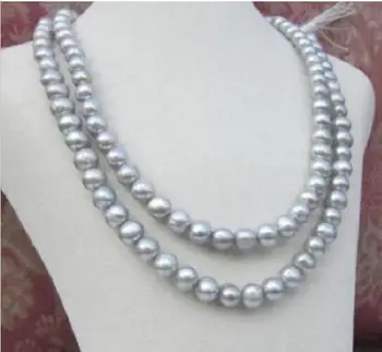 

35" 8-9 MM SOUTH GRAY GREY NATURAL PEARL NECKLACE YELLOW BALL CLASP