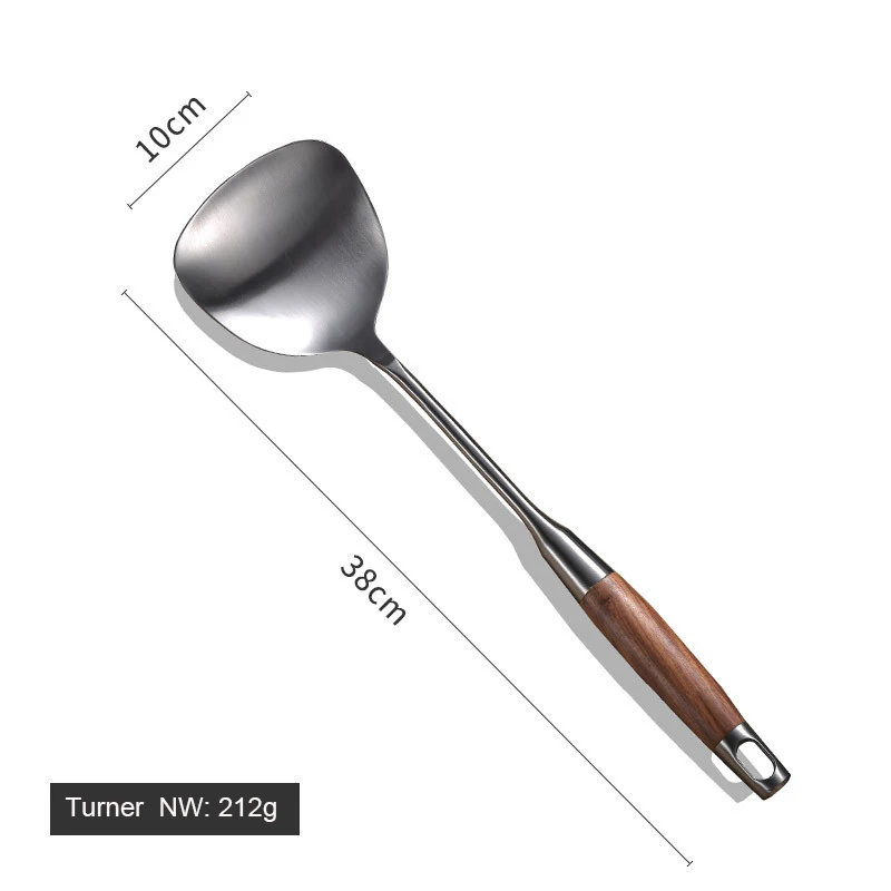 Wooden Handle Stainless Steel Cooking Tool Sets Spoon Turner Shovel Pasta Spaghetti Server Kitchenware Kitchen Utensils Cookware