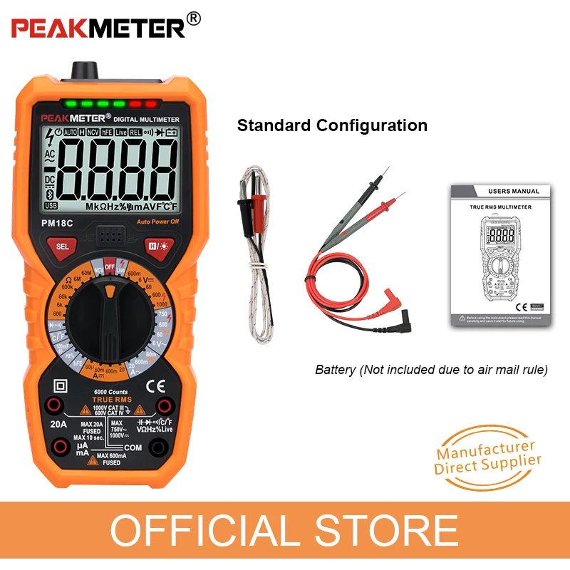 Официальный PEAKMETER Цифровой мультиметр PM18C с истинным RMS AC/DC напряжение Сопротивление Емкость Частота Температура NCV тестер