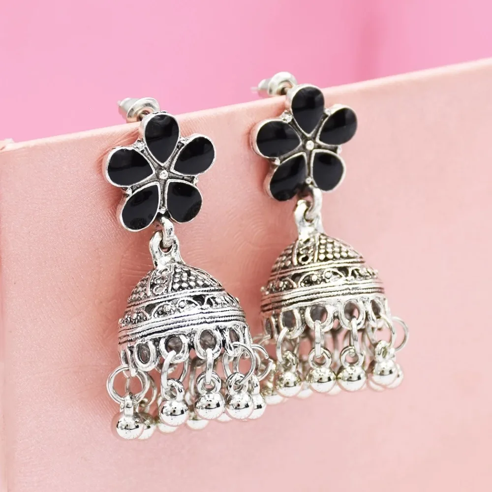 

Ethnic Jewelry Bollywood Traditional Indian Bells Flower Pendant Jhumki Jhumka Earrings for Bridal Girls Oorbellen Turkey Boho