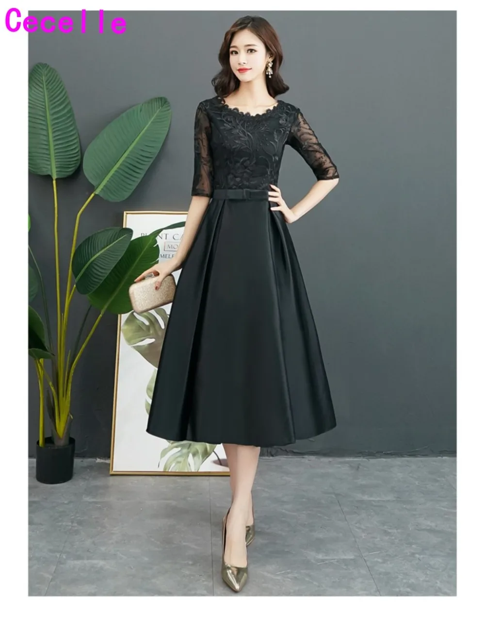 black tea length dress for wedding