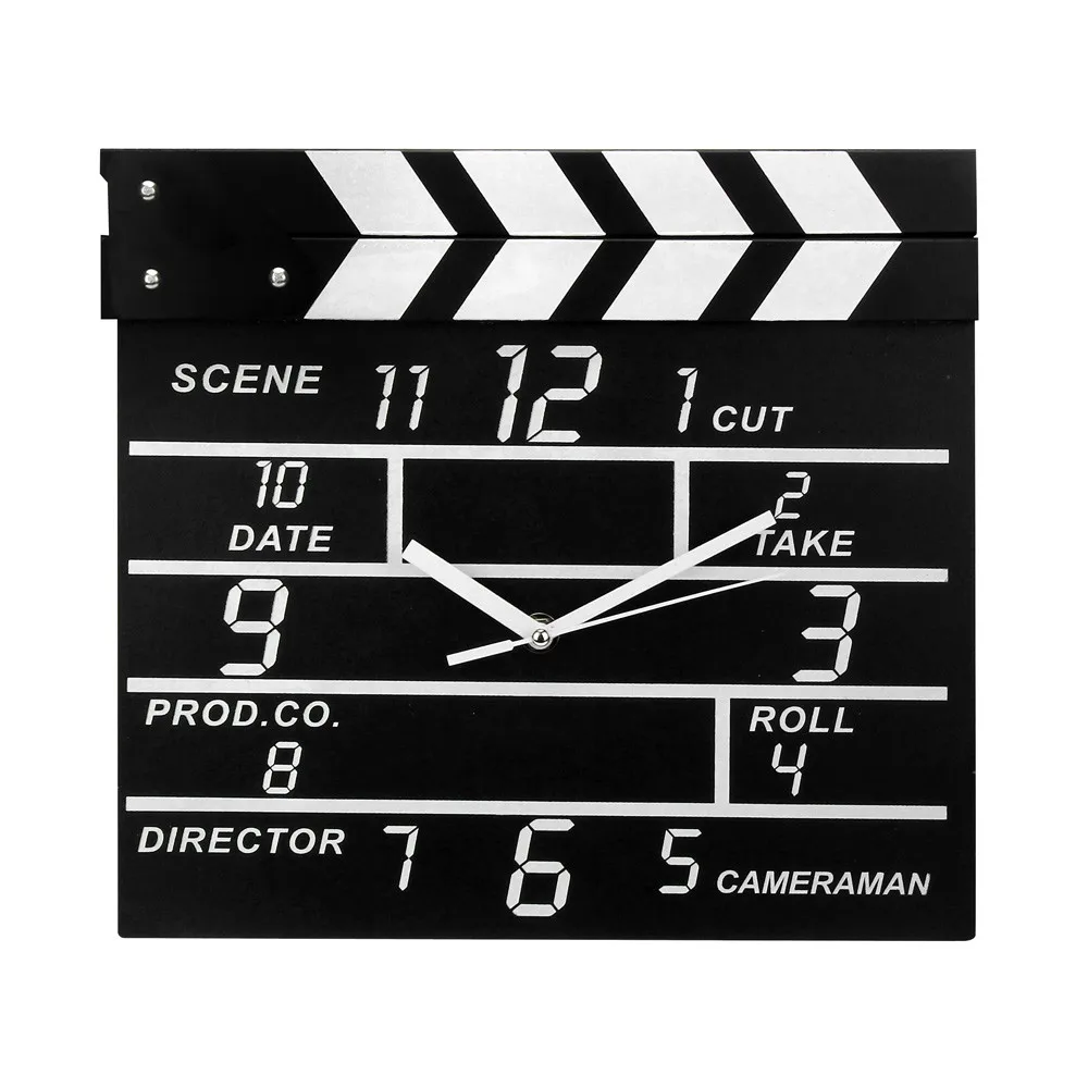 

New2018 Cinema Movie Slate Analog Wall Clock Clapper Film Modern Home Black Home Decoration Living Roomdrop shipping