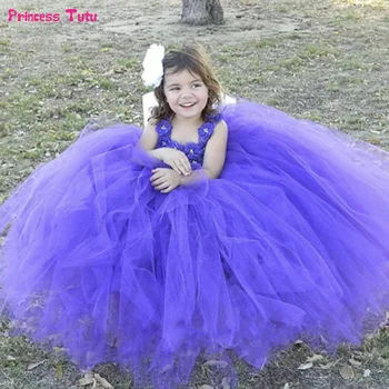 

Purple Flower Girl Dress Tulle Girls Wedding Dress Kids Toddler Girls Baby Princess Flower Party Christening Birthday Tutu Dress
