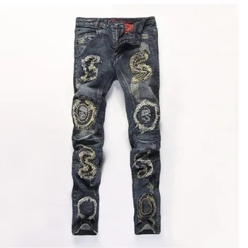 

European American Style designer fashion brand men jeans luxury Men's vintage denim trousers Slim Straight blue jeans for men