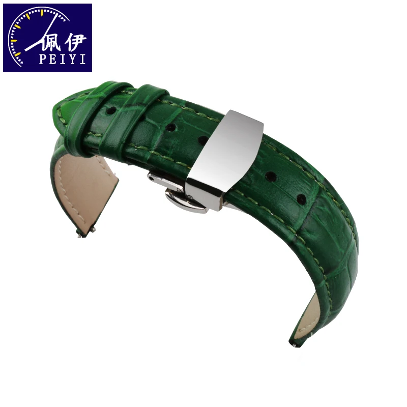 PEIYI Watch Band Genuine Leather Strap 20mm Watch Accessories High Quality Green Colors Watchbands replace for Submariner Series
