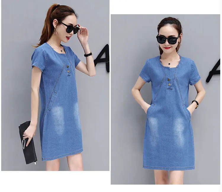 New Women Dresses Summer Style Denim Dresses Robe Femme Ete Short Sleeve Vaquero Vestidos Mujer 2018 Casual Large Size Dress For Women  (7)