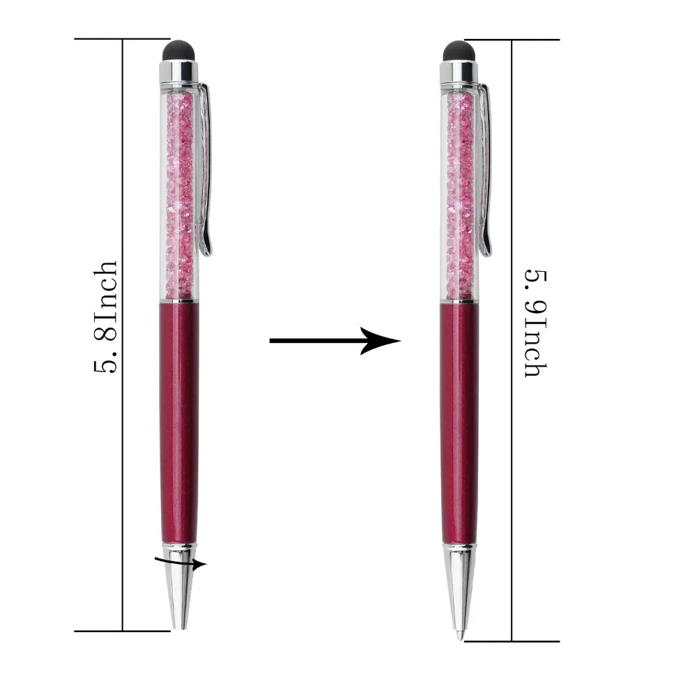 2 в 1 Хрустальная ручка металлическая шариковая ручка-стилус сенсорная ручка для офиса школы Canetas Kawai канцелярские товары Хрустальная подвеска подарок