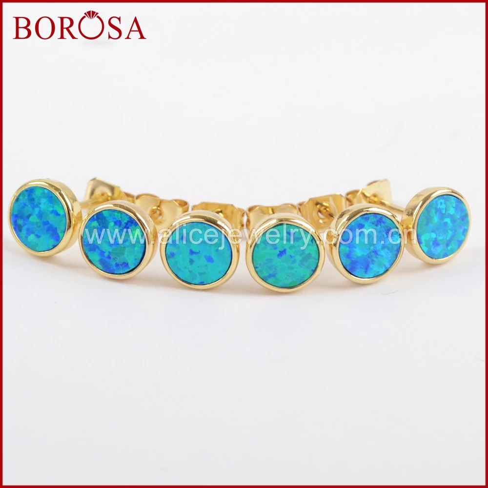 Серьги гвоздики BOROSA ZG0227 женские ювелирные украшения с золотой оправой и голубым