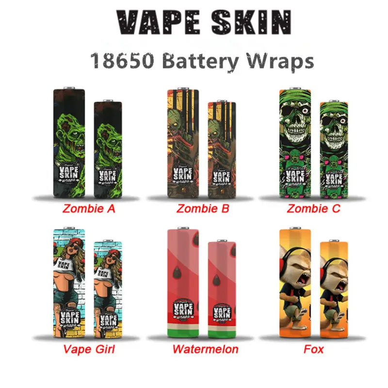 

50 pieces Vape 18650 Battery Skin protected Wrapper Stickers protector Zombie Fox Gril pattern Repair e-Cigarette 18650 Battery