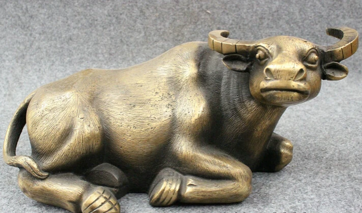 

S4388 13" Folk Chinese Year Zodiac Bronze Decoration Lying Bull Ox Statue Animals D0318