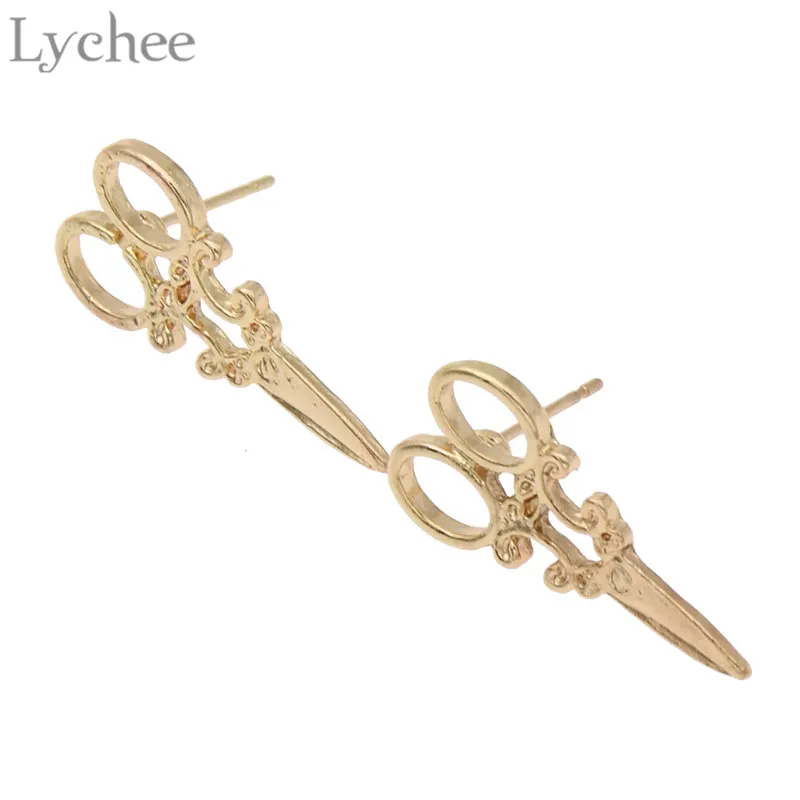Lychee Модные сплав ножницы женские серьги золото/серебро цвет полые гвоздики