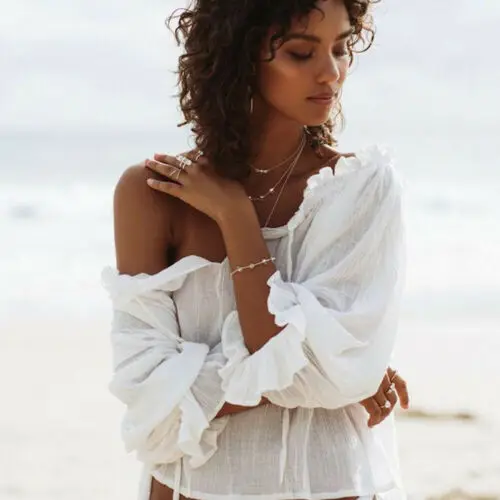 

2019 Summer Newest Women Summer Shirt Blouse Flounce Flared Sleeve Loose Beach Smock Tops Swimsuit Beach Cover Up