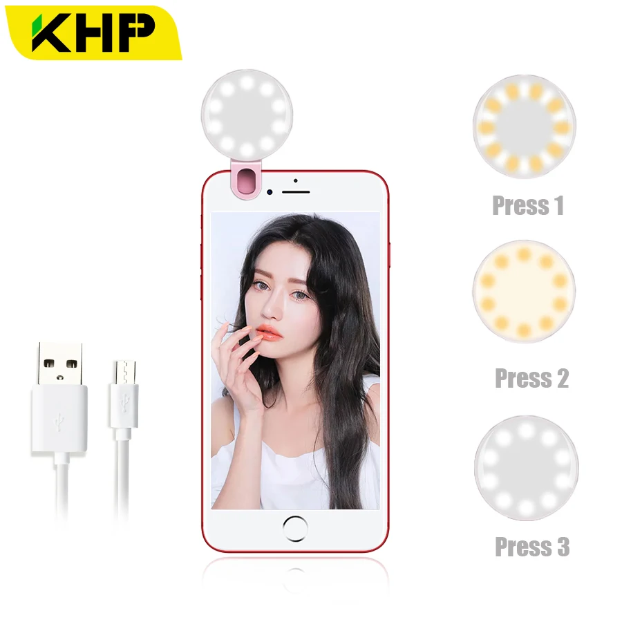 

Portable Camera Photography Light For iPhone Smartphone Selfie Flash Led Camera Phone Photography Ring Lighting With USB Charge
