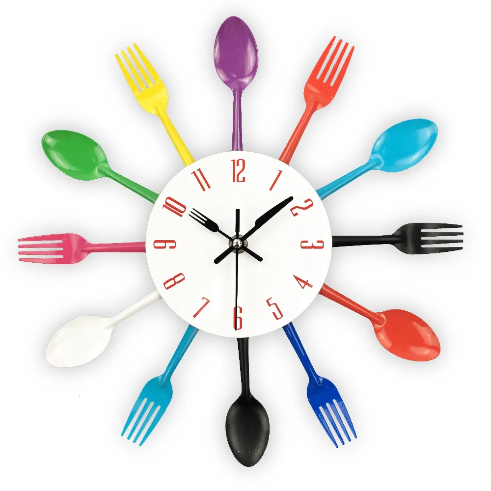 Fashion Metal Kitchen Wall Clocks New Arrivals Creative Spoon Fork European Quartz Modern Design Home Decor Clocks