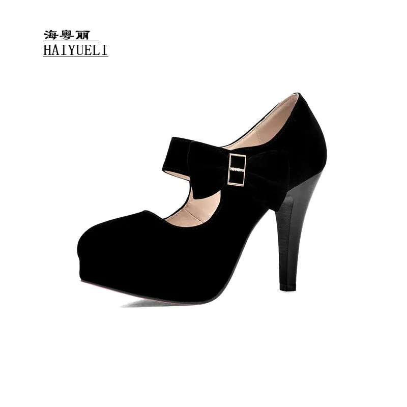 

Women Fashion PU Leather Point Head Platform Ankle Strap with Bowknot Thin High Heels Ladies Dress Pumps