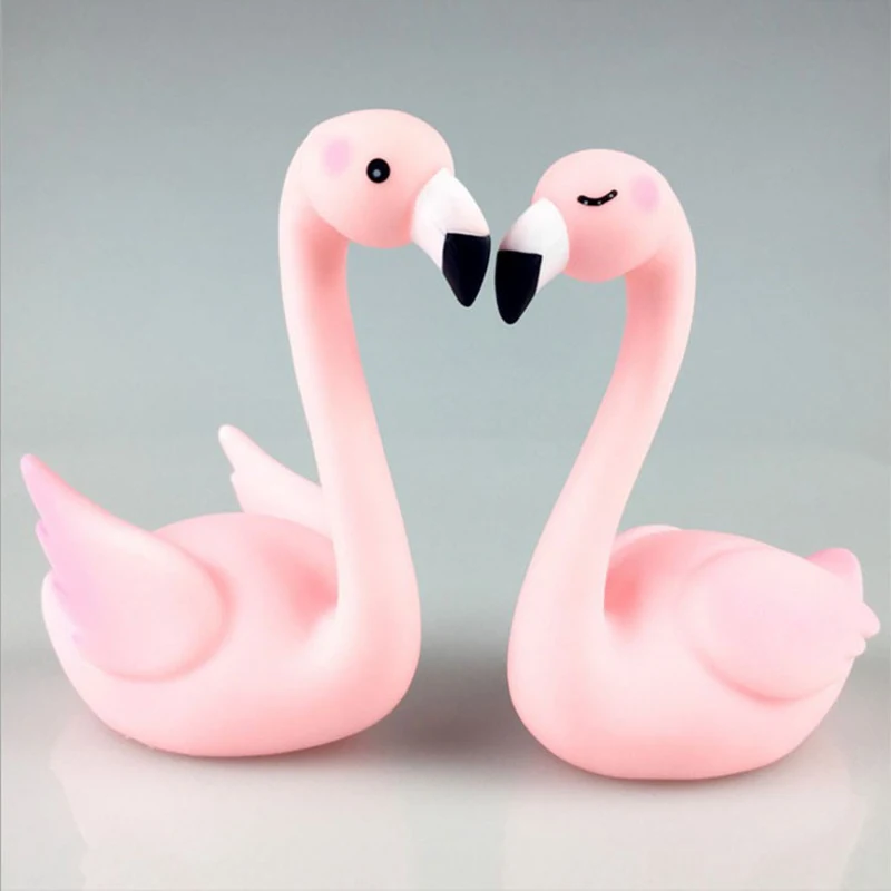 Фото 1Pair Weeding Flamingo Gift Mascot Party Cake Topper Decor Resin Cartoon Pink Birds Home Furnishing Handicraft Ornament | Игрушки и