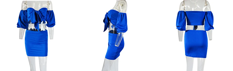 Wantmove, Летний Модный женский костюм из 2 предметов, сексуальный топ с открытыми плечами и пышными рукавами, мини-платье, костюм из двух предметов JZ038