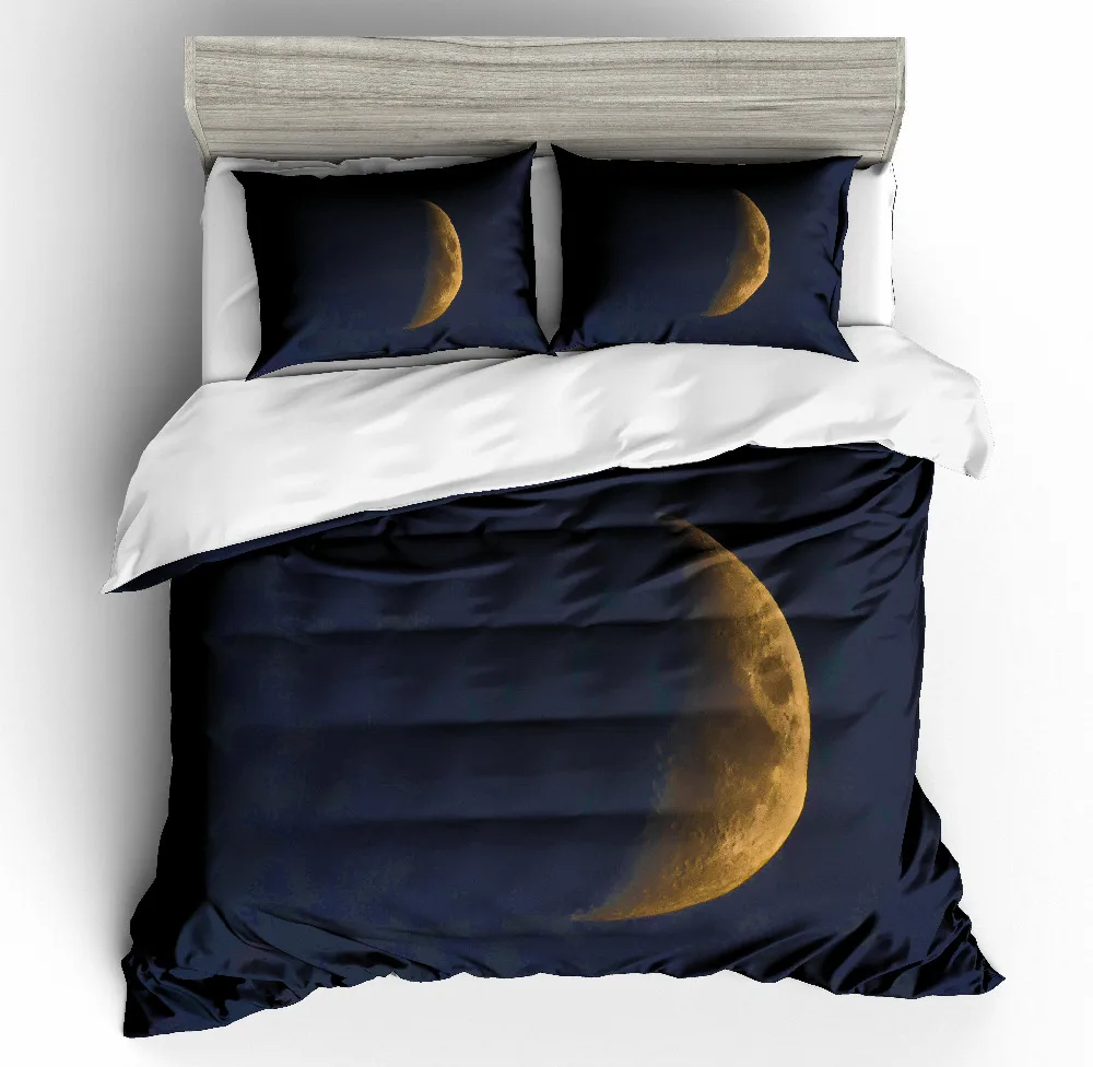 

MUSOLEI 3D Duvet Cover Set Space, universe,dark background, crescent moon, outline Bed Sheet Twin queen king