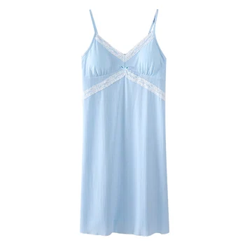 

Sexy V-Neck Cotton Nightgown Women Sleeveless Strap Nightwear Sleepwear Female Lounge Wear Night Dress Home Sleepshirt Nighty