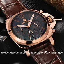 Megir hommes montre décontracté véritable cuir luxe montres hommes Quartz montre – bracelet chronographe & 24 horas fonction Sport montre relogio