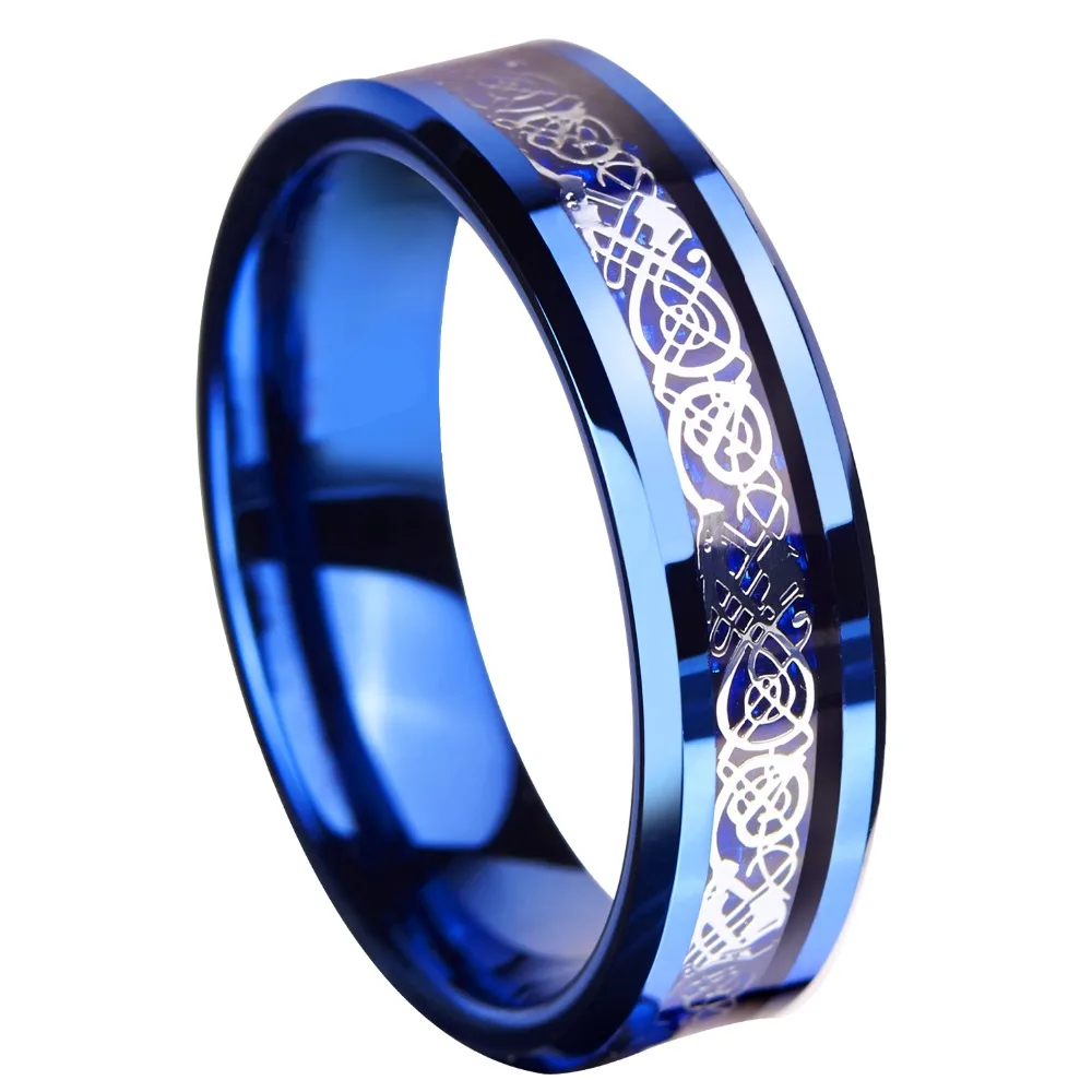 QUEENWISH-6mm-Blue-Tungsten-Carbide-Ring-Silvering-Celtic-Dragon-Blue-Carbon-Fibre-Wedding-Band-Womens-Jewelry