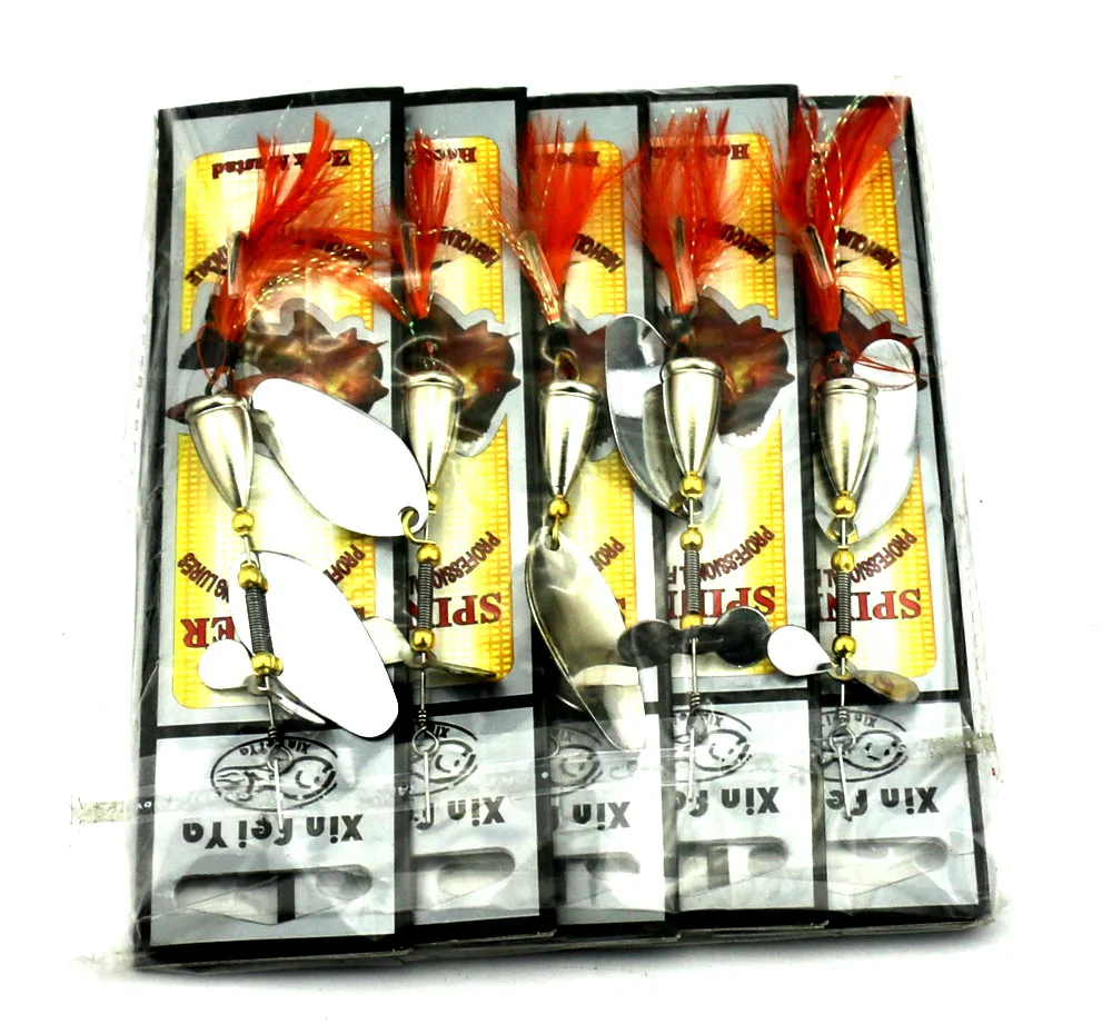 Isca de Pesca Lantejoulas com Gancho de Penas Prata Spinner Colher Isca 9.5cm 13.6g Metal 5 Pçs 9 isca spinner metal lantejoulas com gancho de penas