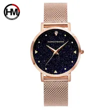 HANNAH MARTIN Fashion Women Watch Luxury Rhinestone Starry Sky Dial Ladies Waterproof Stainless Steel Strap Couple Watches XK36