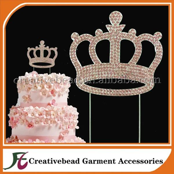 (10pcs/lot) Silver Metal Pink Rhinestone Crown Cake Topper wholesalein