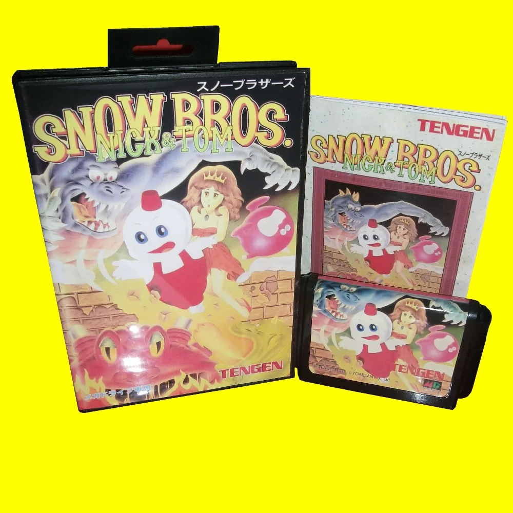 Snow Bros. Nick& Tom с коробкой и ручной 16bit MD игровая карта для sega Mega Drive для Genesis